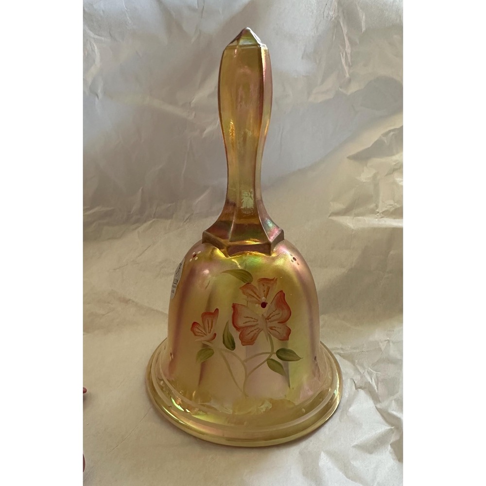 Vintage Fenton Iridescent Hand Painted Bell signed S Fisher